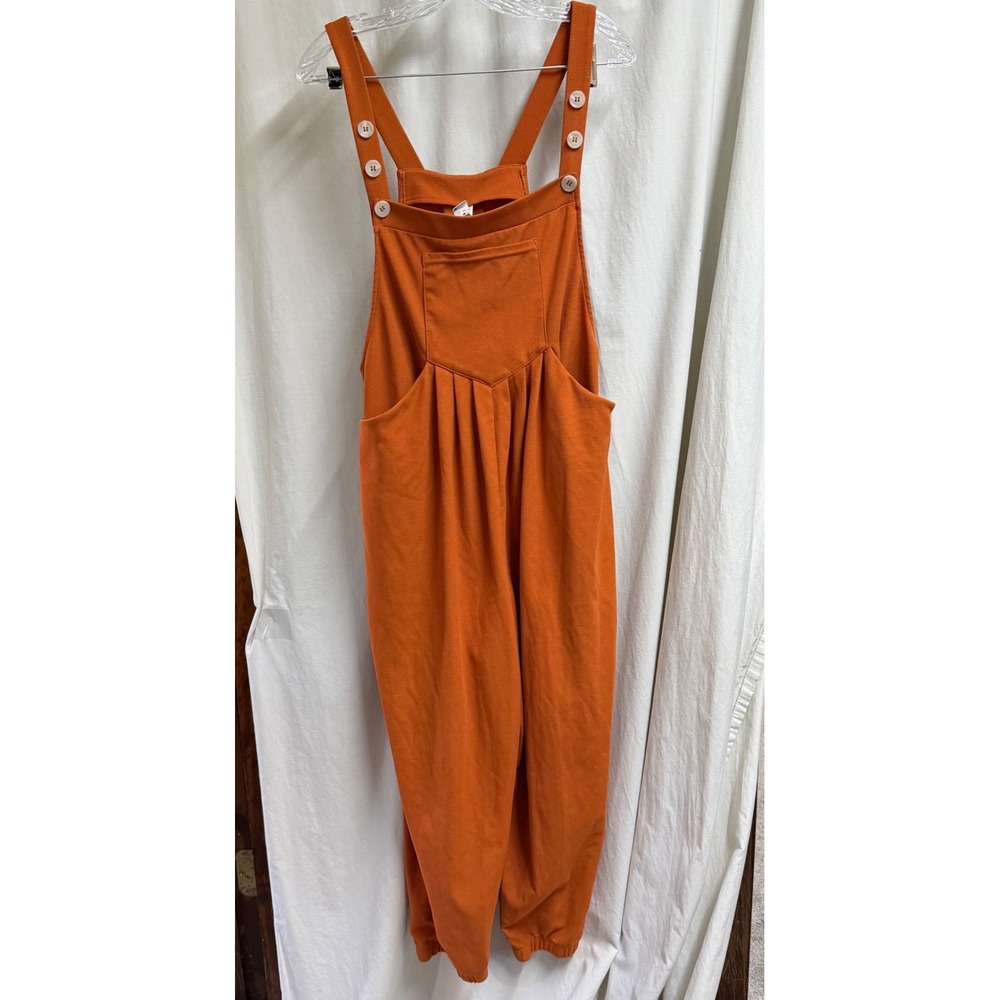 Halara Cloudful Waffle Knit Overalls Burnt Orange Button Strap Jogger Large